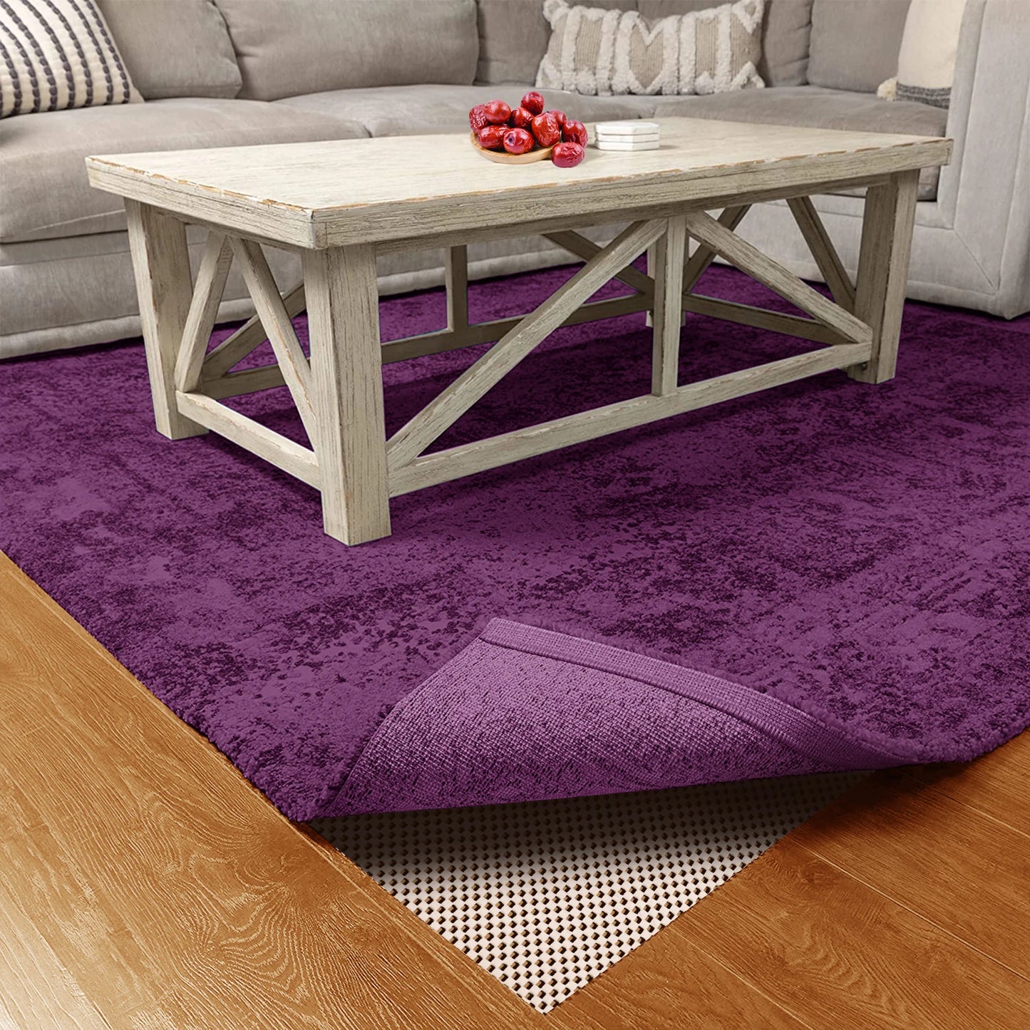 Rectangle White Gird Non-Slip Grip Rug